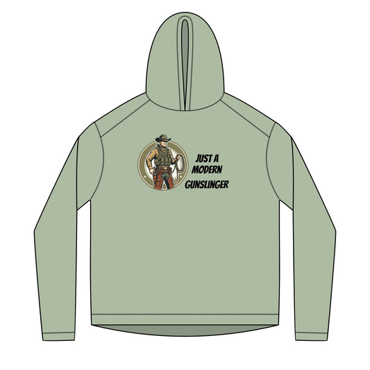 Modern Gunslinger Hoodie — "Just a Modern Gunslinger" Tactical Graphic Hoodie